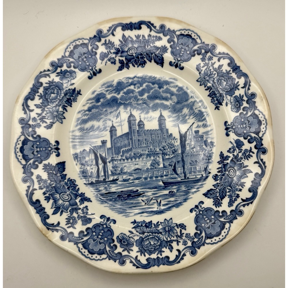 VTG Enoch Wedgwood Royal Homes of Britain 7.5" Plate Blue & White Transferware